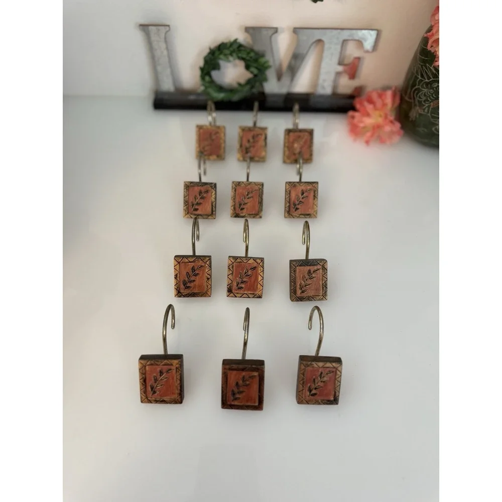 Vintage Rustic Resin Olive Branch Bronze Earth Tones Shower Curtain Hooks 12pk‎